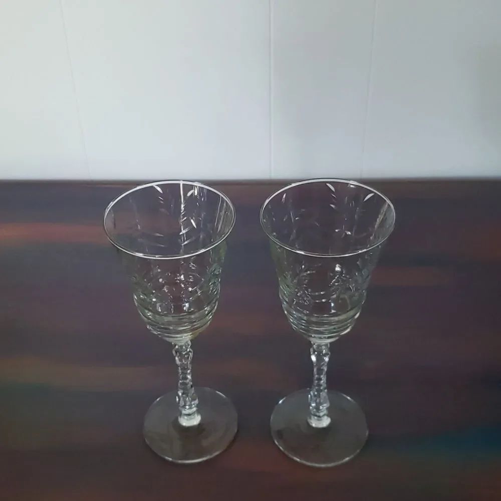 Set of 2 Vintage Crystal Wine Glasses